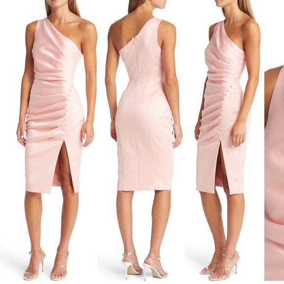 Lavish Alice Dresses & Skirts - Ruched One-Shoulder Satin Dress